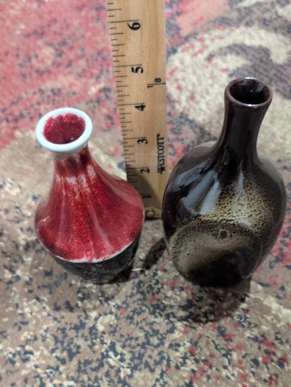 Handcrafted Red and Brown Ceramic Decorative Vases - Set of 2